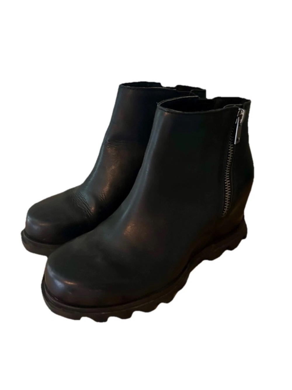 Sorel Joan of Arctic III Chelsea Sea Salt Black Leather Ankle Zip Platform Boots